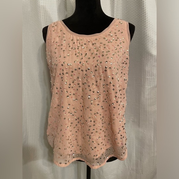Candies Pink Scoop Neck Sequined Tank Top Size Medium - Picture 1 of 8